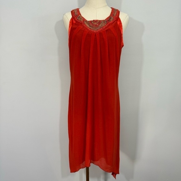 Le Chateau Beaded Boho Shift Dress Sz Small Orange Gold Cocktail Party Relaxed - Picture 2 of 12